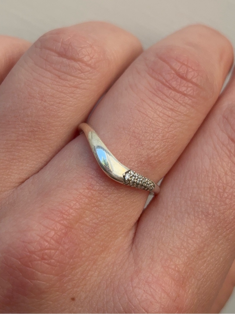 Sterling Silver Diamond Curved Wedding Band Wave Stacking Ring